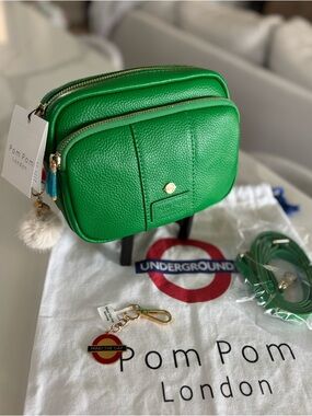 Pom Pom London Original Bag District Line Green crossbody strap keychain NWT